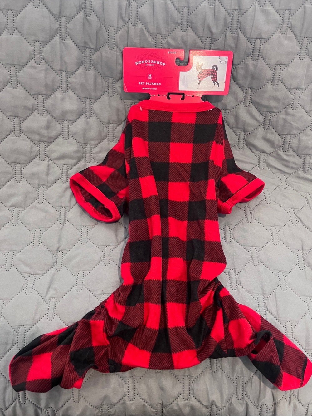 NWT Target Wondershop Buffalo Plaid Dog Pajamas Red Black Fleece Size Medium